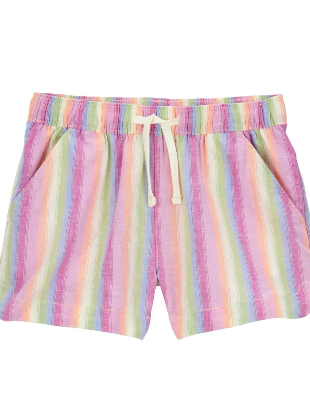 OshKosh B'gosh Peach Top with Peach Floral and Pastel Striped Shorts Set
